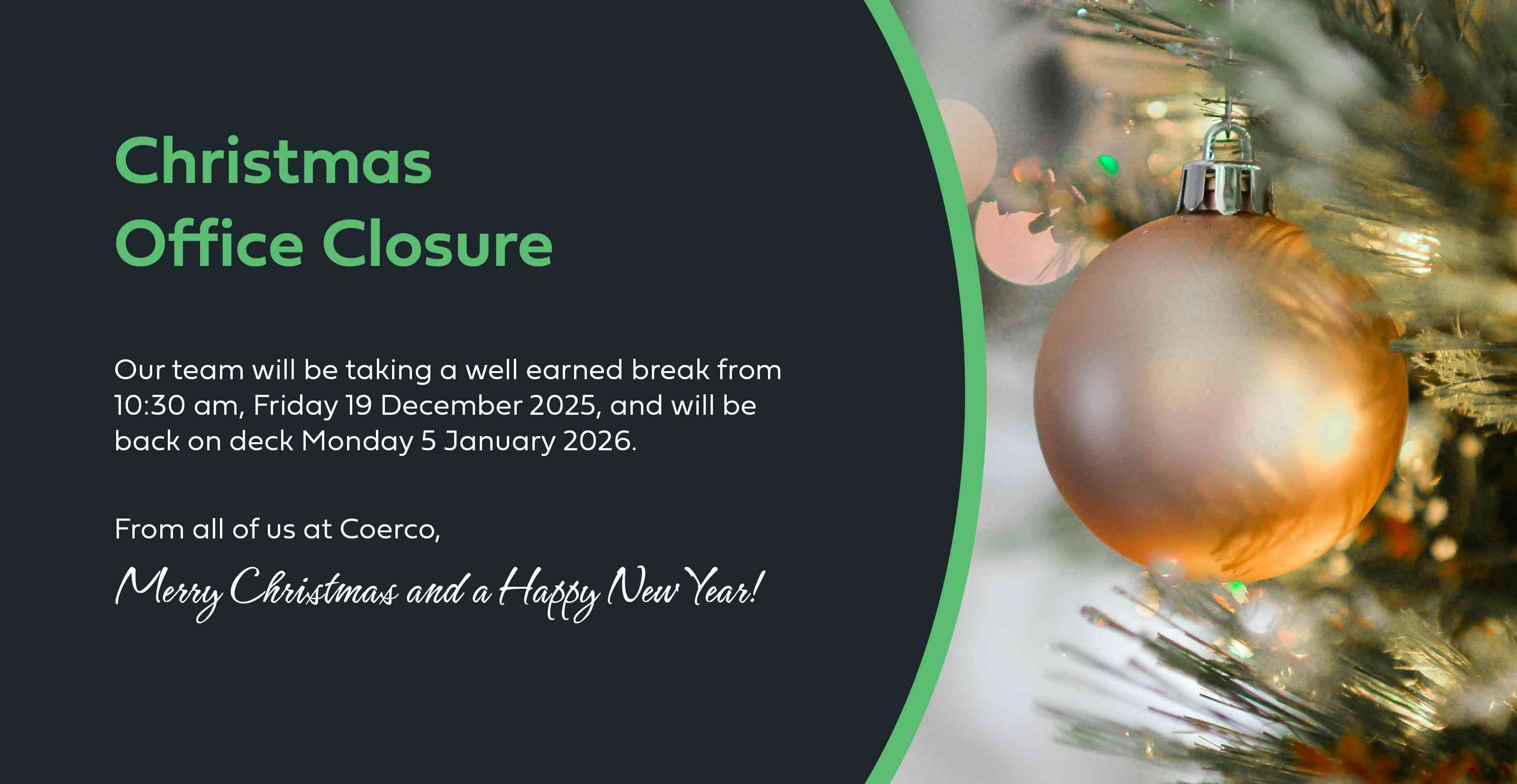 End-of-Year Closure Dates – Festive Season 2025