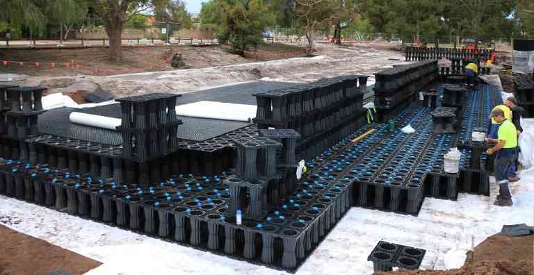Agricultural field at sunset