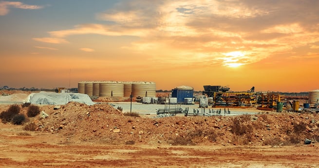 A wastewater or chemical storage tank in harsh environmental conditions 